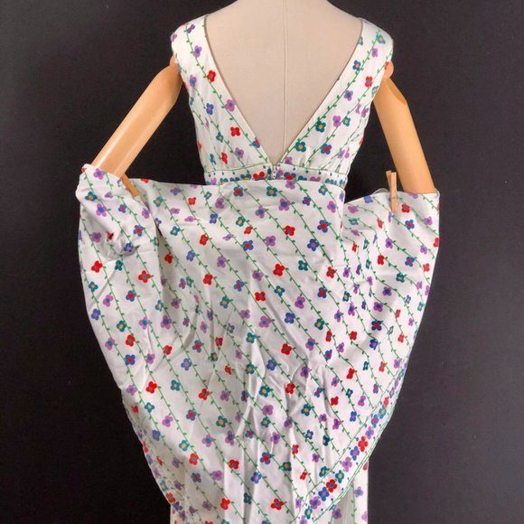 maxi dress /white blue red cotton / Maxi Long Sund - Picture 5 of 9